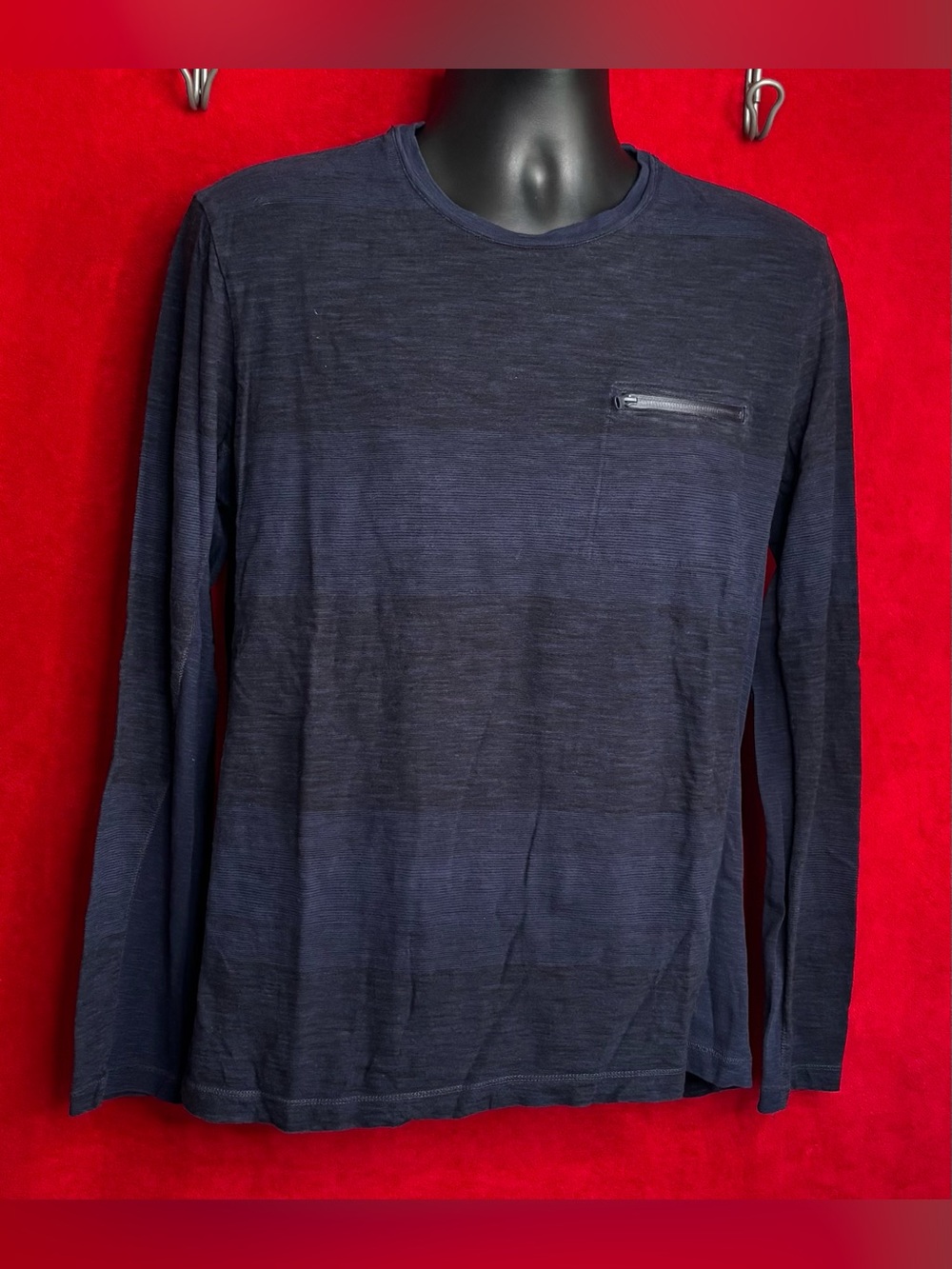 Calvin Klein Jeans Striped Long Sleeve Shirt Taped Zipper Pocket Medium